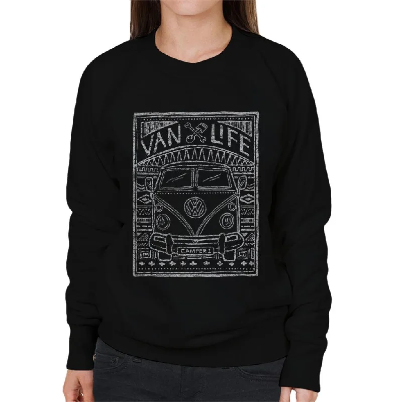 Volkswagen Aztec Camper Doodle Women's Sweatshirt Hoodie with Back Slit Movement Comfort Volkswagen Aztec Camper Doodle Women's Sweatshirt Hoodie with Back Slit Movement Comfort
