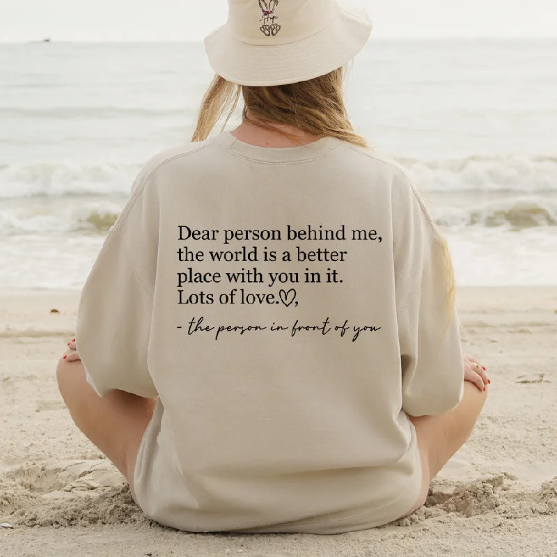 Dear Person Behind Me Back Logo Sweatshirt Hoodie with Strings Custom Fit Adjustable Dear Person Behind Me Back Logo Sweatshirt Hoodie with Strings Custom Fit Adjustable