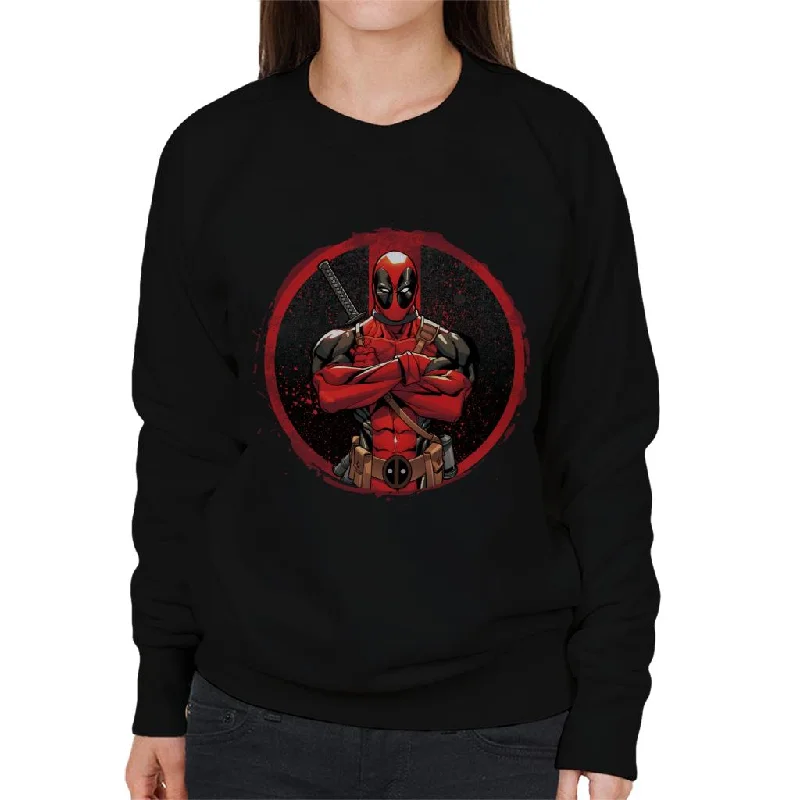 Marvel Deadpool Blood Splatter Arms Folded Women's Sweatshirt Hoodie with Button Classic Timeless Marvel Deadpool Blood Splatter Arms Folded Women's Sweatshirt Hoodie with Button Classic Timeless