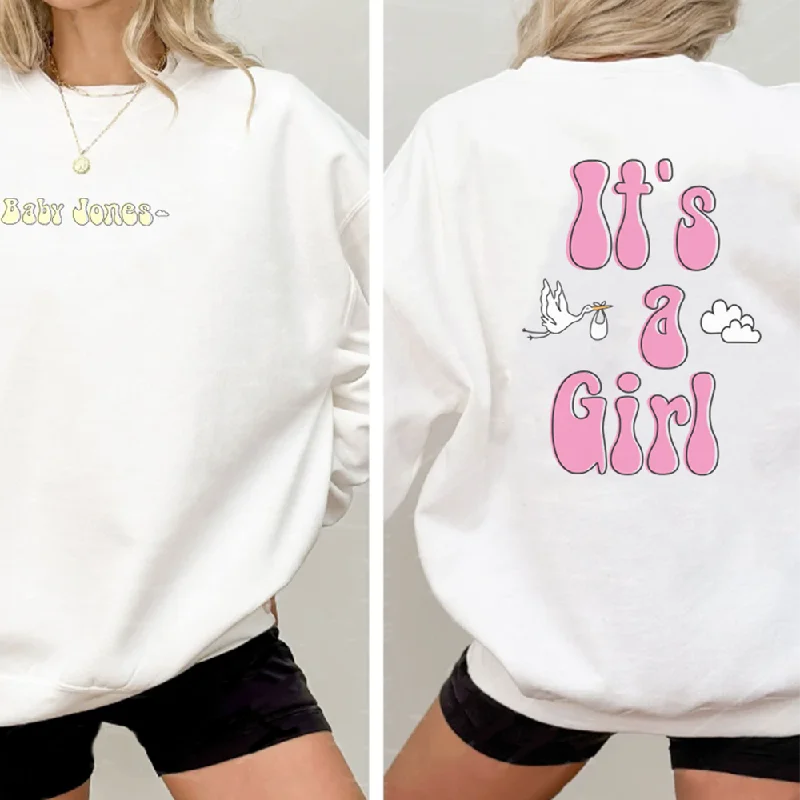 Personalised Baby Announcement Turn Around White Sweatshirt Hoodie with Set-In Sleeves Structured Classic Personalised Baby Announcement Turn Around White Sweatshirt Hoodie with Set-In Sleeves Structured Classic