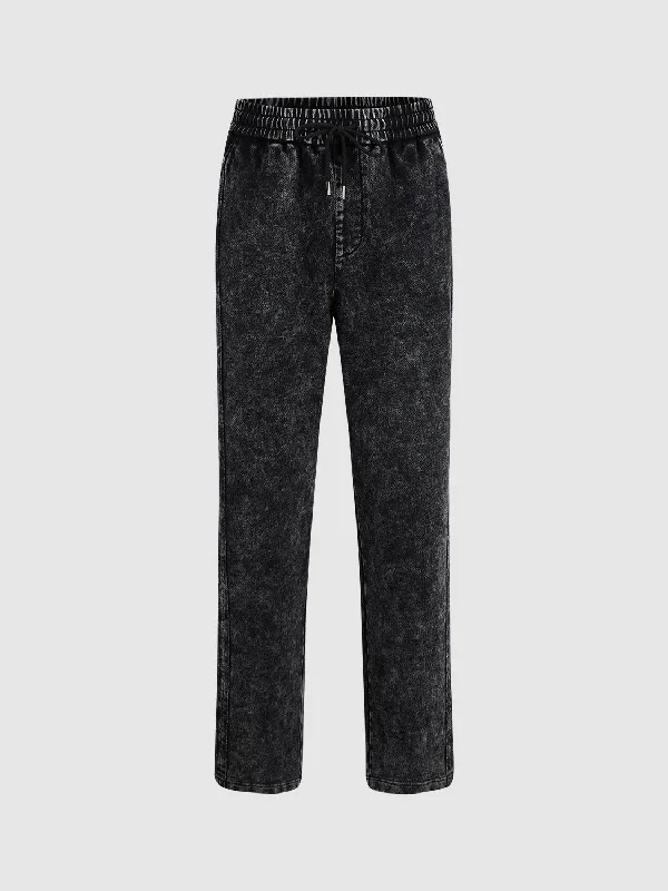 Drawstring Waist Loose Straight Pants Warm Wool Trousers