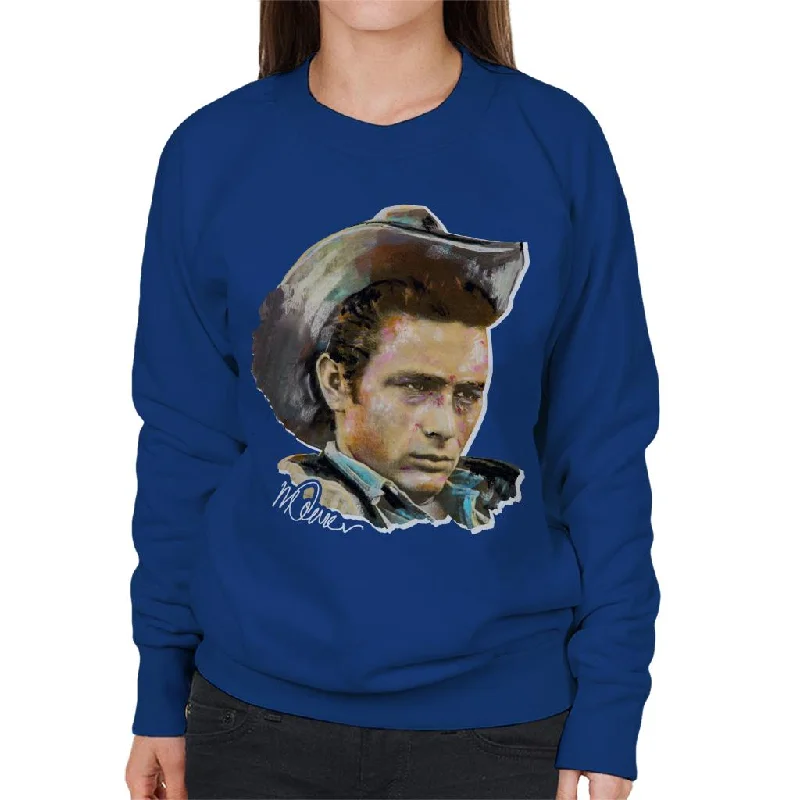 Sidney Maurer Original Portrait Of James Dean Cowboy Hat Women's Sweatshirt Hoodie with Emblem Brand Identity Sidney Maurer Original Portrait Of James Dean Cowboy Hat Women's Sweatshirt Hoodie with Emblem Brand Identity