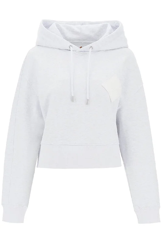 Cropped Hoodie With Logo Patch  - Grey Hoodie with Frayed Bohemian Relaxed