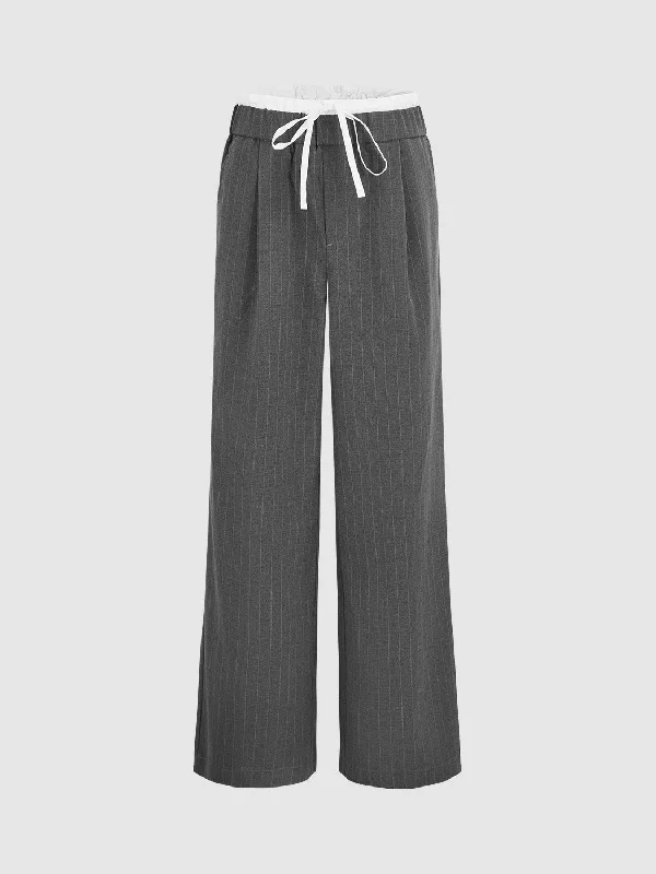 Bow Decor Wide-Leg Pants Relaxed High-Waist Trousers