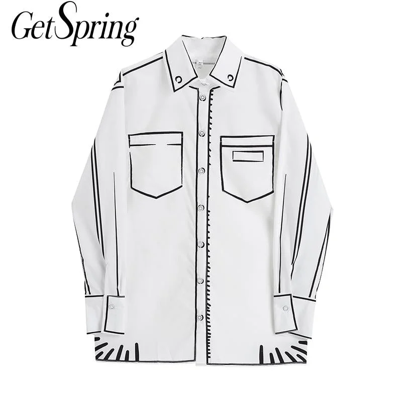 Getspring Women Blouse Shirt Color Matching White Blouse Long Sleeve Vintage Casual Retro Printing Shirts Tops Women 2021 New Flowy Bohemian Blouse Getspring Women Blouse Shirt Color Matching White Blouse Long Sleeve Vintage Casual Retro Printing Shirts Tops Women 2021 New Flowy Bohemian Blouse