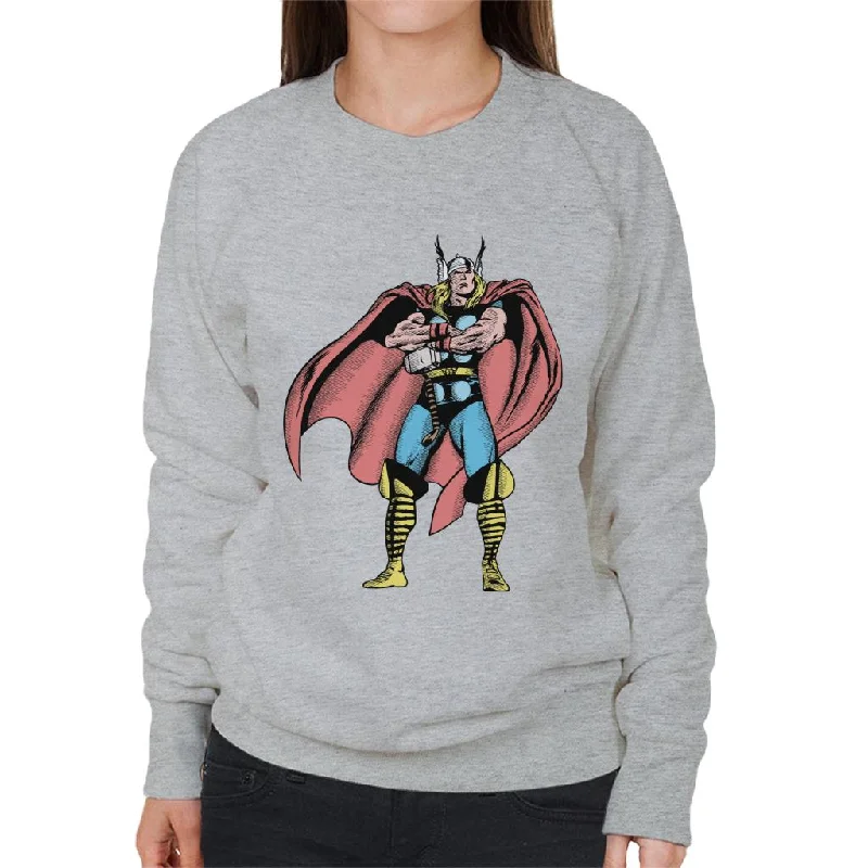 Marvel Comic Thor Arms Folded Pose Women's Sweatshirt Hoodie with Pocket Utility Practical Marvel Comic Thor Arms Folded Pose Women's Sweatshirt Hoodie with Pocket Utility Practical