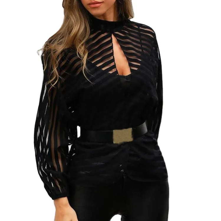 Women Mesh Net Blouse Sheer Long Sleeve Ladies Shirt for Women Black Front Hollow Sexy Tops Womens Clothing Female Blouses Casual Button Blouse Women Mesh Net Blouse Sheer Long Sleeve Ladies Shirt for Women Black Front Hollow Sexy Tops Womens Clothing Female Blouses Casual Button Blouse