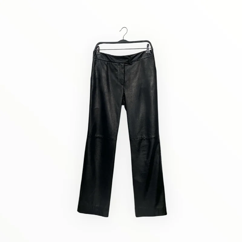 ARMANI COLLEZIONI/Straight Pants/6/Leather/BLK/ Stylish Paperbag Waist Pants