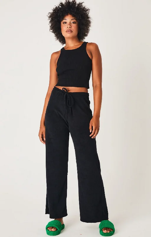 Terry Relaxed Pants Black Comfortable Pleated Pants