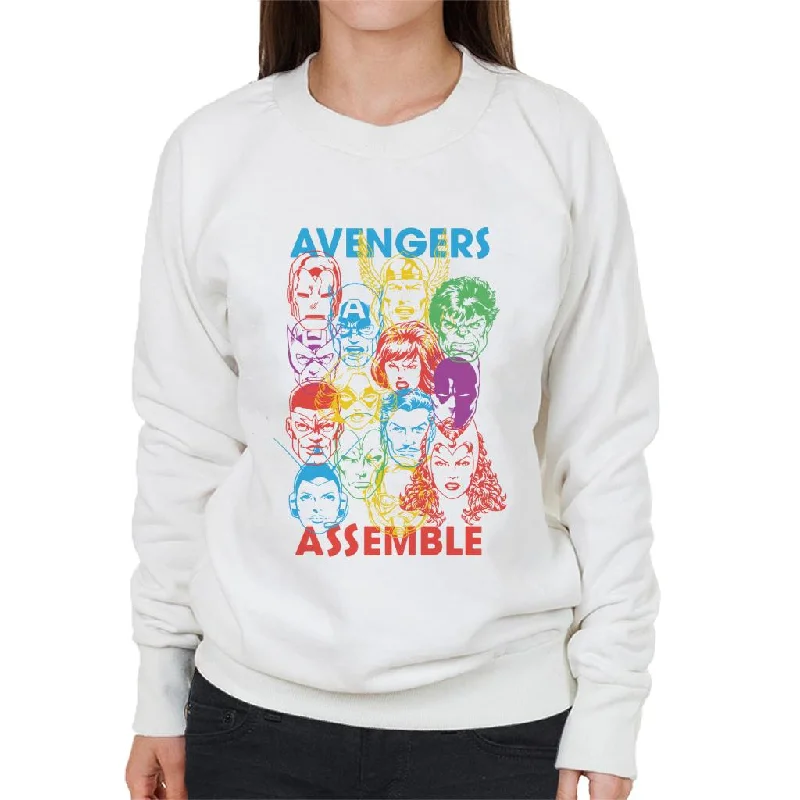Marvel Avengers Character Head Outlines Assemble Women's Sweatshirt Hoodie with Hem Drawcord Adjustable Customizable Marvel Avengers Character Head Outlines Assemble Women's Sweatshirt Hoodie with Hem Drawcord Adjustable Customizable