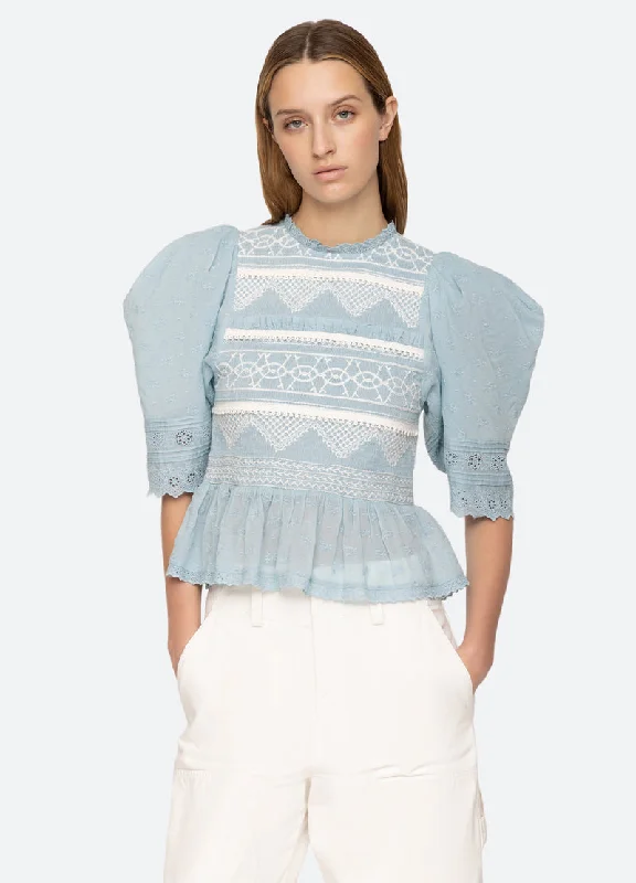 Blouse Olga Smocking Pu Pf23-116 Blue Casual Stripe Blouse