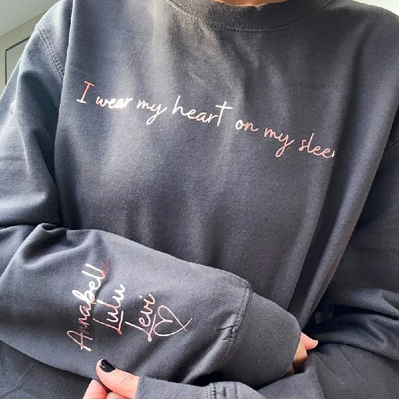 Heart On My Sleeve Personalised Shoreline Sweatshirt Hoodie with Frayed Bohemian Relaxed Heart On My Sleeve Personalised Shoreline Sweatshirt Hoodie with Frayed Bohemian Relaxed