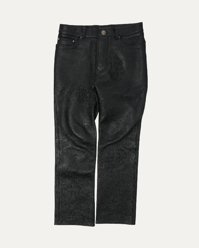 Cross Patch Leather 5 Pocket Pants Elegant Palazzo Trousers