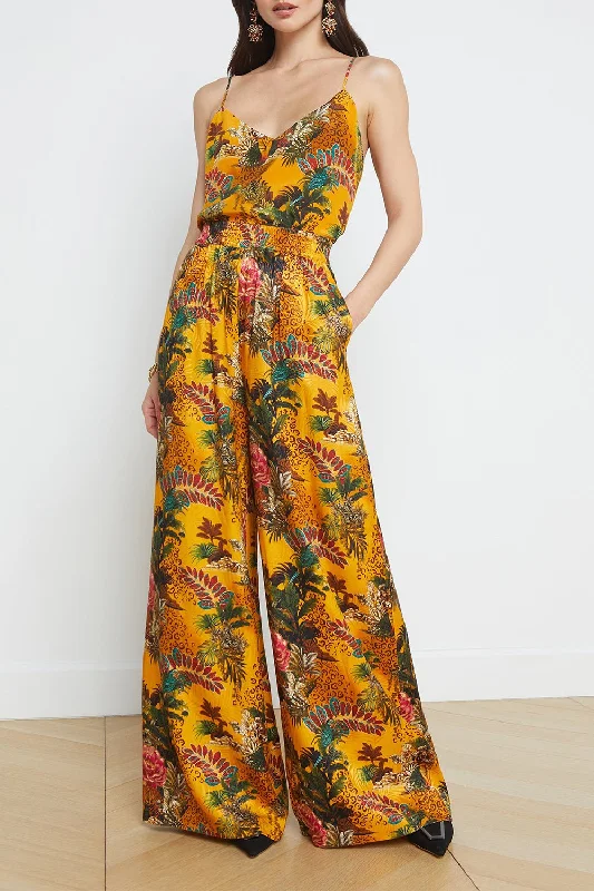 Lillian Pant - Yellow Floral Jungle Chic Faux Leather Pants