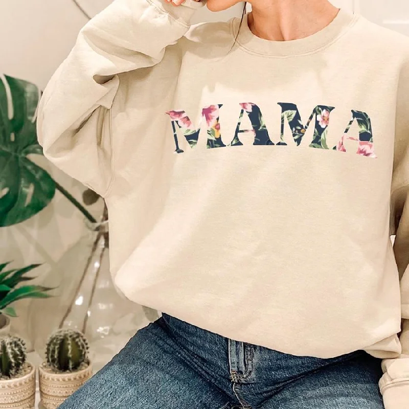 Mama Winter Floral Print Sweatshirt Hoodie with Print Artistic Unique