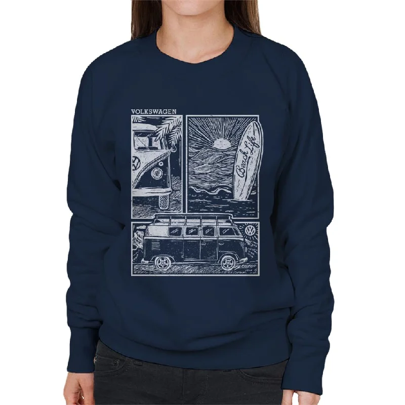 Volkswagen Camper Beach Life Doodle Women's Sweatshirt Hoodie with Embroidery Detailed Premium Volkswagen Camper Beach Life Doodle Women's Sweatshirt Hoodie with Embroidery Detailed Premium