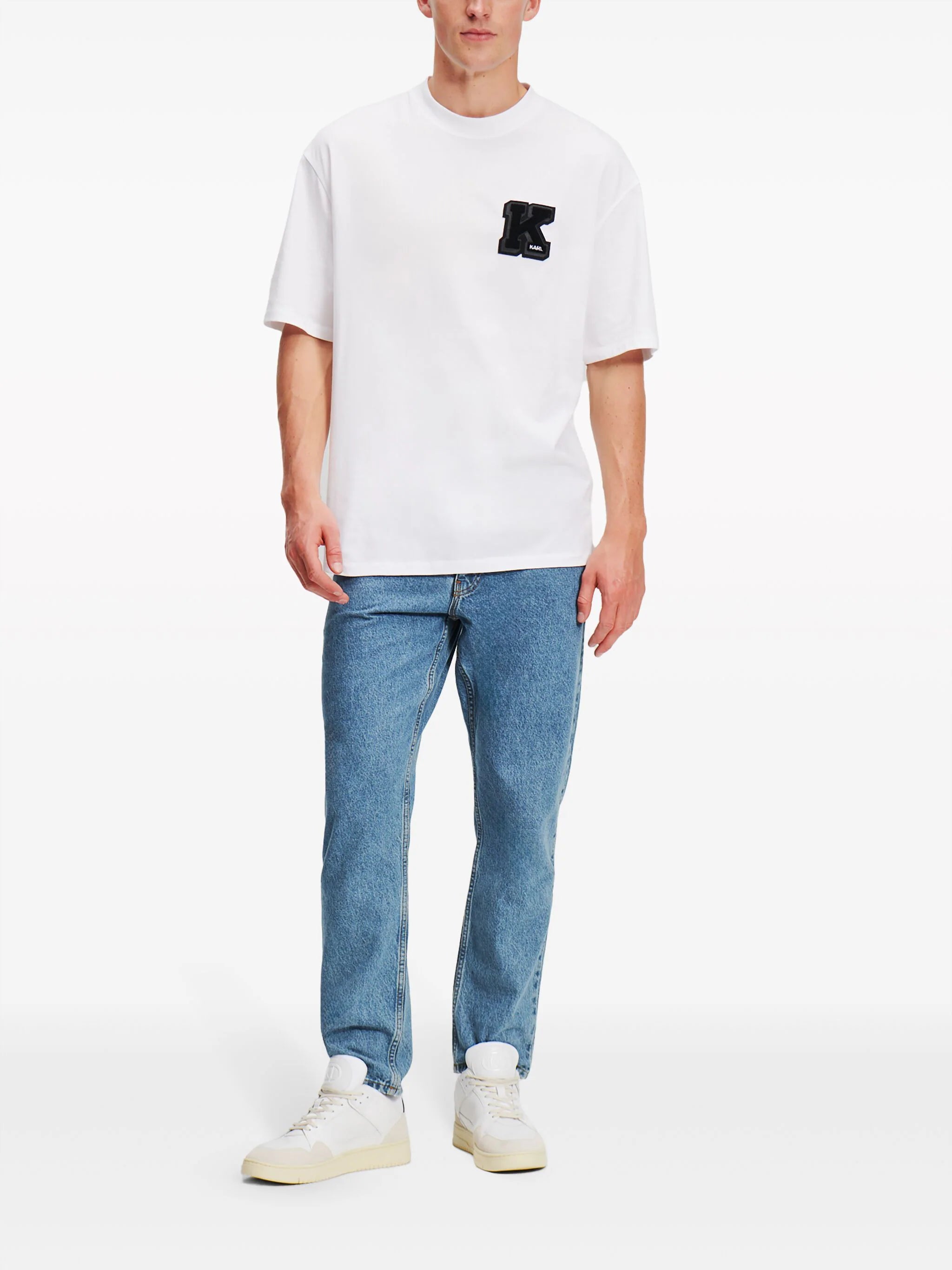 Karl Lagerfeld 240M1103 Tapered Denim Pant Mid Blue Trendy Printed Leggings