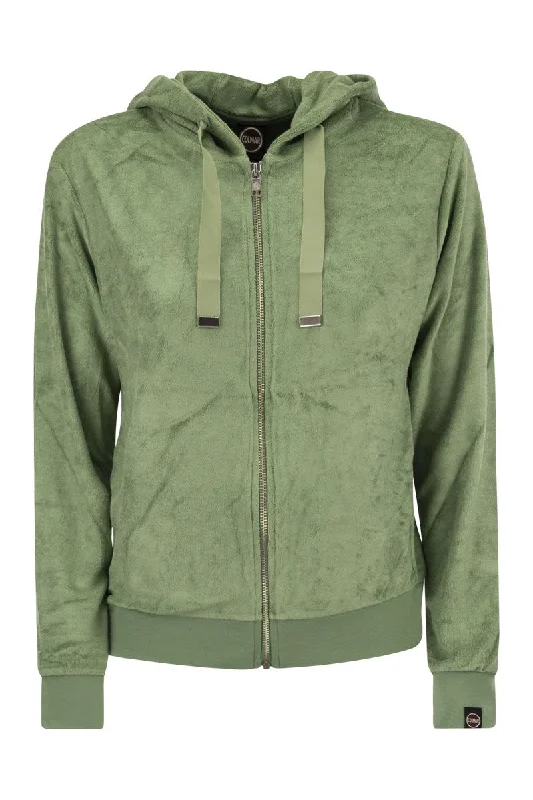 Full zip sweatshirt with chenille hood Hoodie with Button Classic Timeless