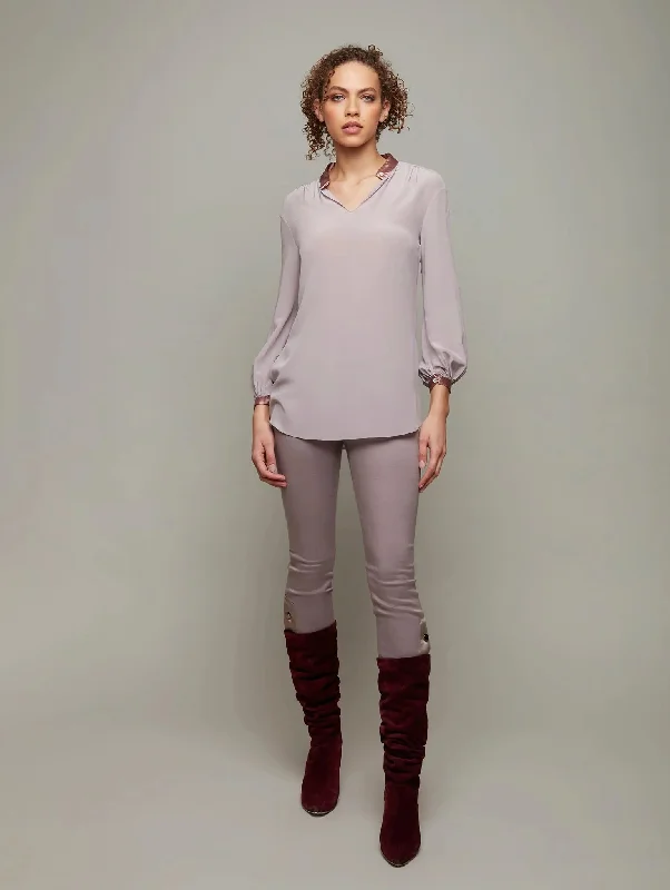 ZINNIA | Cavalier-Sleeves Silk Blouse Off-Shoulder Wrap Blouse