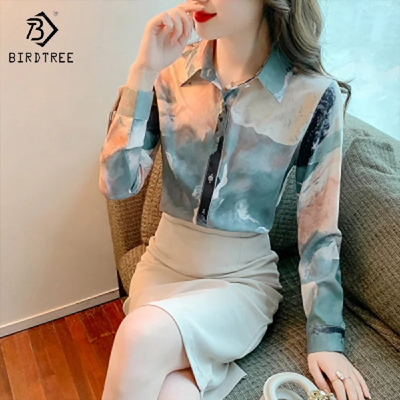 Women Long Sleeve Printed Shirts Elegant Casual Loose Blouses Chiffon Shirt Tops For Spring Autumn Satin Long Blouse Women Long Sleeve Printed Shirts Elegant Casual Loose Blouses Chiffon Shirt Tops For Spring Autumn Satin Long Blouse