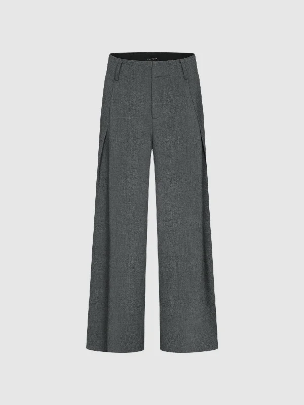 Regular Wide-Leg Pants Stylish Paperbag Waist Pants