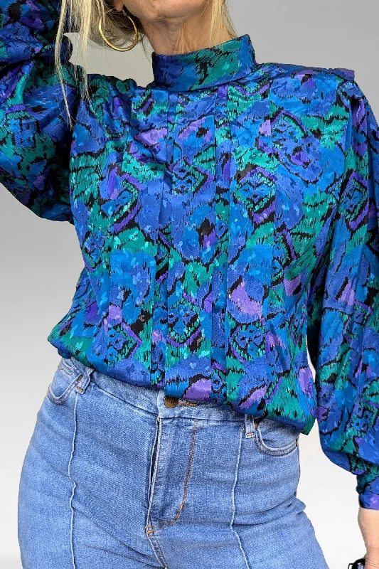 Vintage High Neck Blouse Loose Oversized Blouse