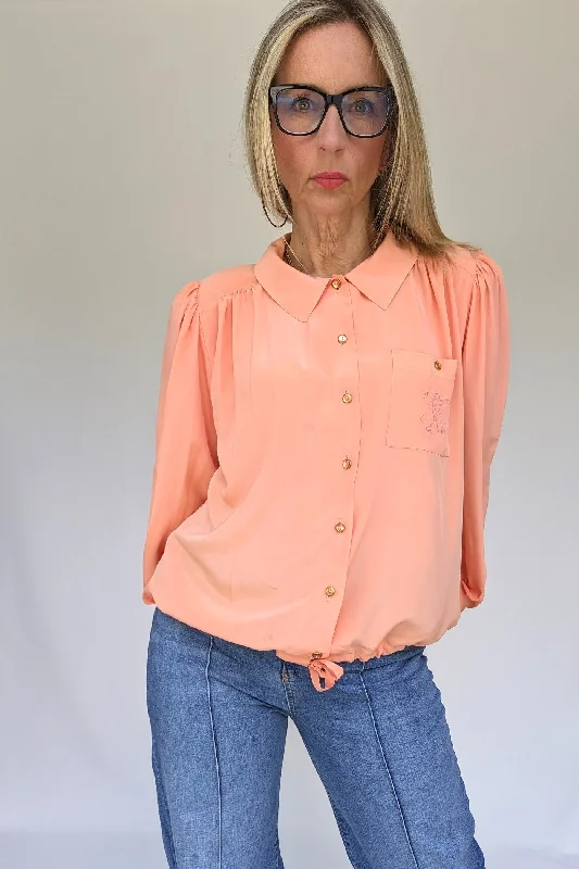 Retro 80s Vintage Peach Blouse Off-Shoulder Wrap Blouse