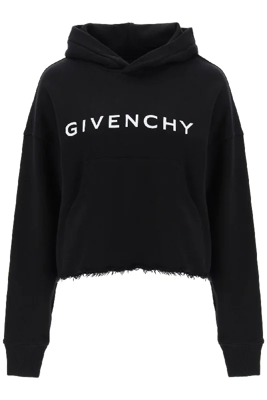 Cropped Hoodie With Logo Print - Black Hoodie with Magnetic Closure Innovative Modern Cropped Hoodie With Logo Print - Black Hoodie with Magnetic Closure Innovative Modern