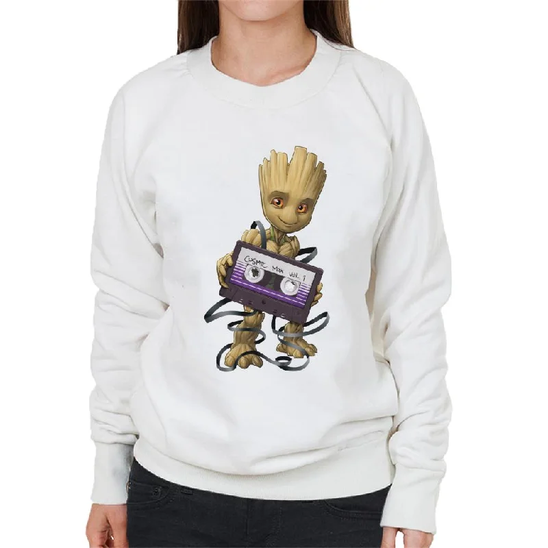 Marvel Guardians Of The Galaxy Groot Wrapped In Cassette Tape Women's Sweatshirt Hoodie with Tied Waist Feminine Flattering Marvel Guardians Of The Galaxy Groot Wrapped In Cassette Tape Women's Sweatshirt Hoodie with Tied Waist Feminine Flattering