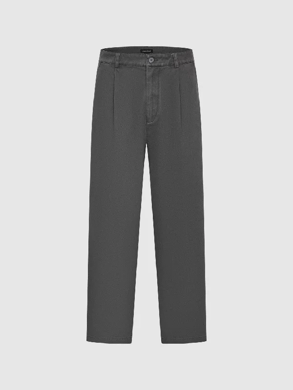 Smoke Grey Wide-Leg Pants Fashionable Button-Up Pants