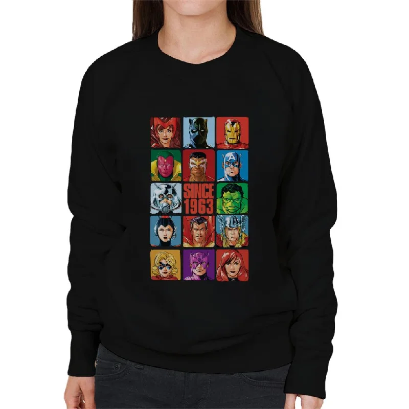 Marvel Avengers Headshot Tiles Since 1963 Women's Sweatshirt Hoodie with Thumb Holes Functional Cozy Marvel Avengers Headshot Tiles Since 1963 Women's Sweatshirt Hoodie with Thumb Holes Functional Cozy