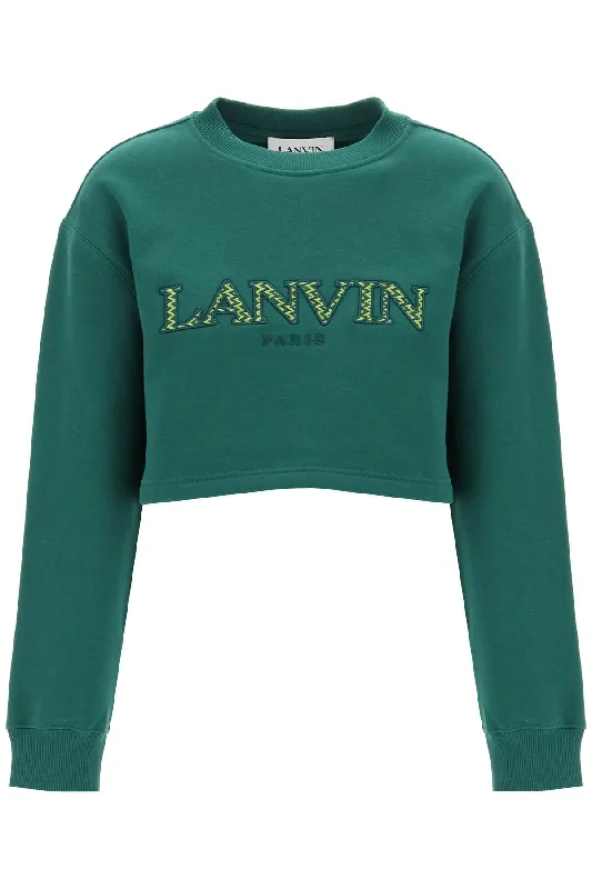 Cropped Sweatshirt With Embroidered Logo Patch - Green Hoodie with Sequins Glamorous Eye-catching Cropped Sweatshirt With Embroidered Logo Patch - Green Hoodie with Sequins Glamorous Eye-catching