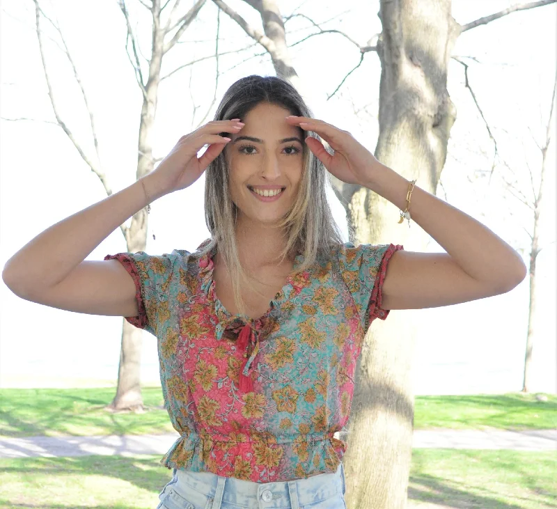 Kismet Ruffled Short Sleeve Blouse - Eco Couture - Wholesale Casual Button Blouse