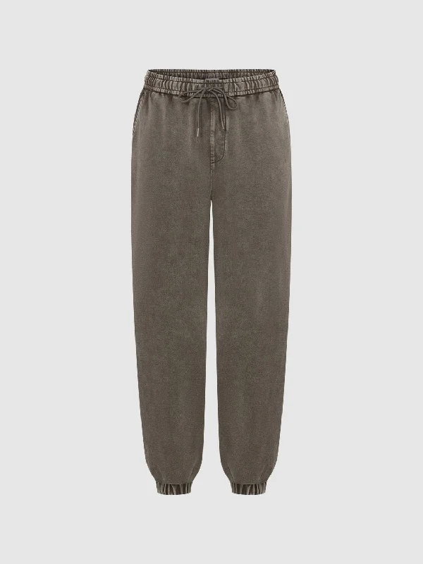 Drawstring Waist Oversized Jogger Pants Slim-Fit Khaki Pants