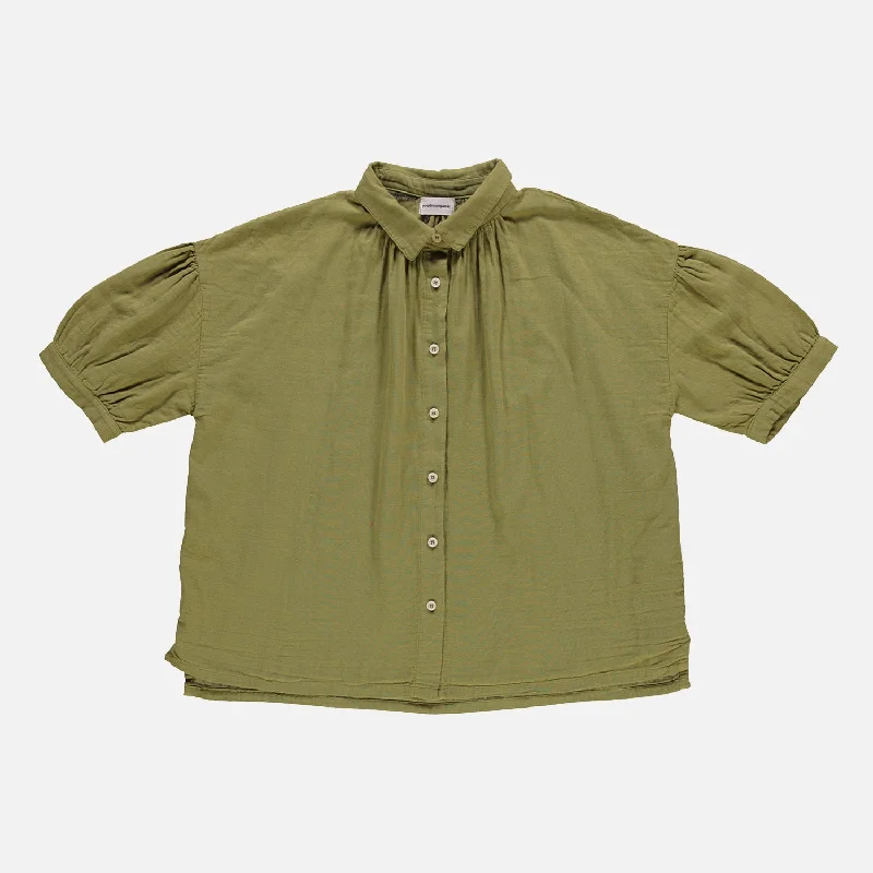 Womens Cotton Neotine Blouse - Green Moss Side Tie Blouse
