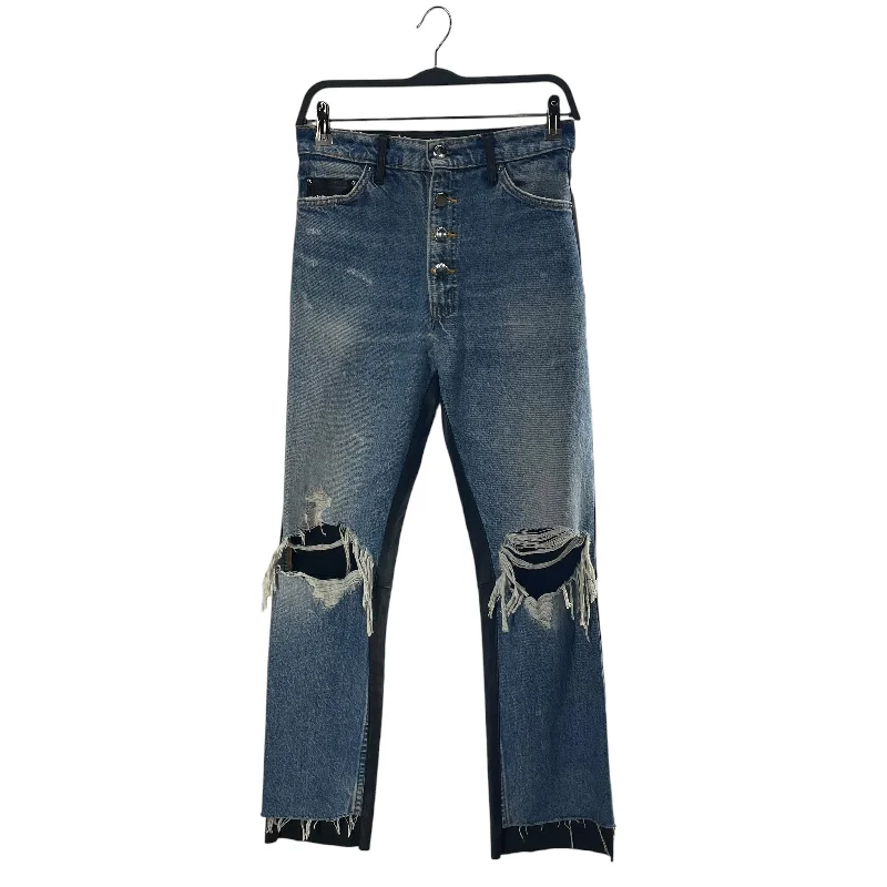 AMIRI/Skinny Pants/26/Denim/IDG/blu wash distressed leather bk Casual Drawstring Pants