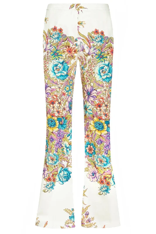 Floral Crop Flare Pant Comfortable Denim Trousers