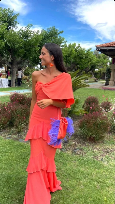 Sexy One Shoulder Sleeveless Ruffle mermaid Long Prom Dress cc1307
