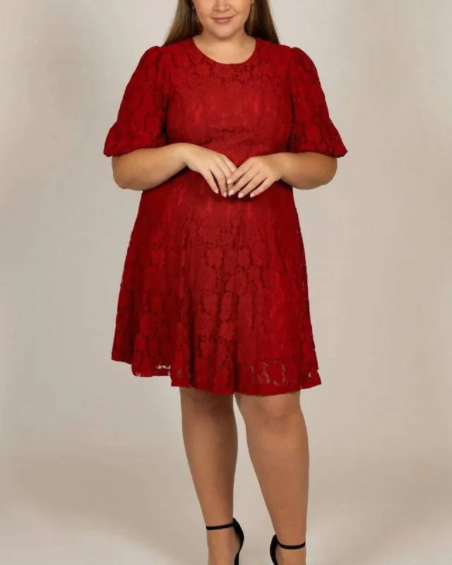 Calista Dress Cotton Fit & Flare Red Lace | Red