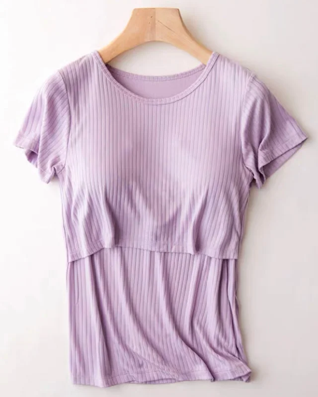 Kayla Lift-Up Nursing Tee in Lilac Sequined Glittery Shiny