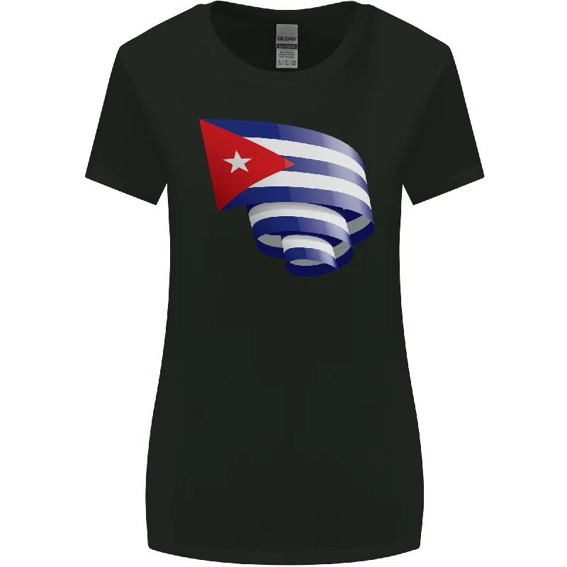 Curled Cuba Flag Cuban Day Football Womens Wider Cut T-Shirt Mesh Blend Leather Blend Suede Blend