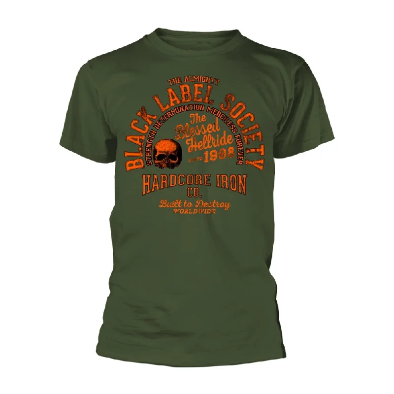 Black Label Society Unisex T-shirt: Hardcore Iron (Military Green)(back print) Satin Fabric Silk Fabric Chiffon Fabric