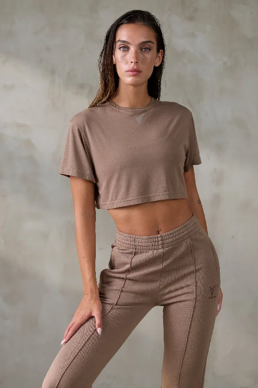 V_SYLK BOXY T-SHIRT - Tan Polka Dot Checkered Tartan