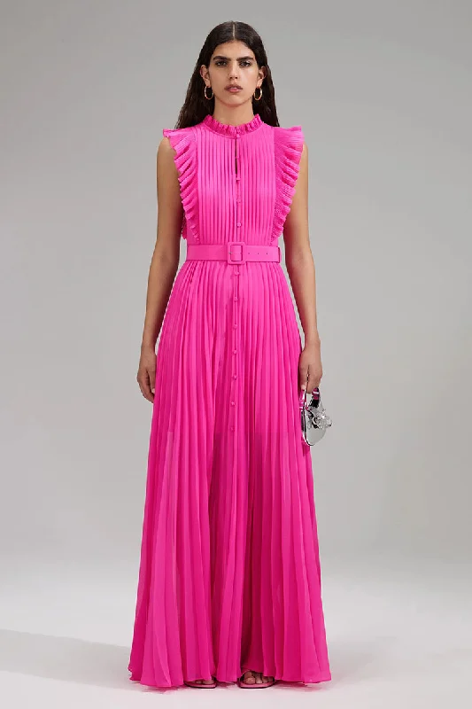Aries Pleated Maxi Dress Comfortable Long-Sleeve Maxi Dress