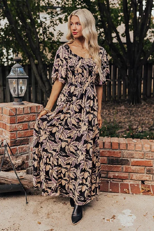 Charming Smile Floral Maxi Dress in Black Stylish A-Line Maxi Dress
