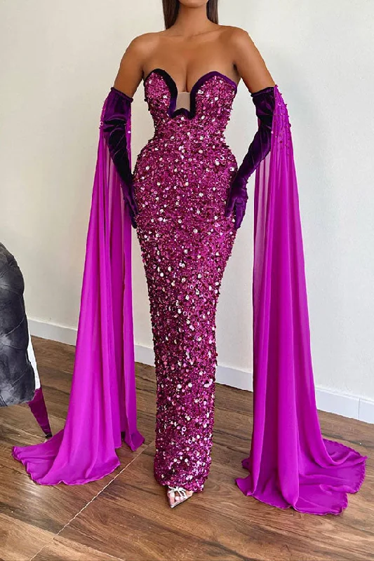 Sequined Patchwork Striking Flowy Maxi Dress Elegant Pleated Maxi Dress