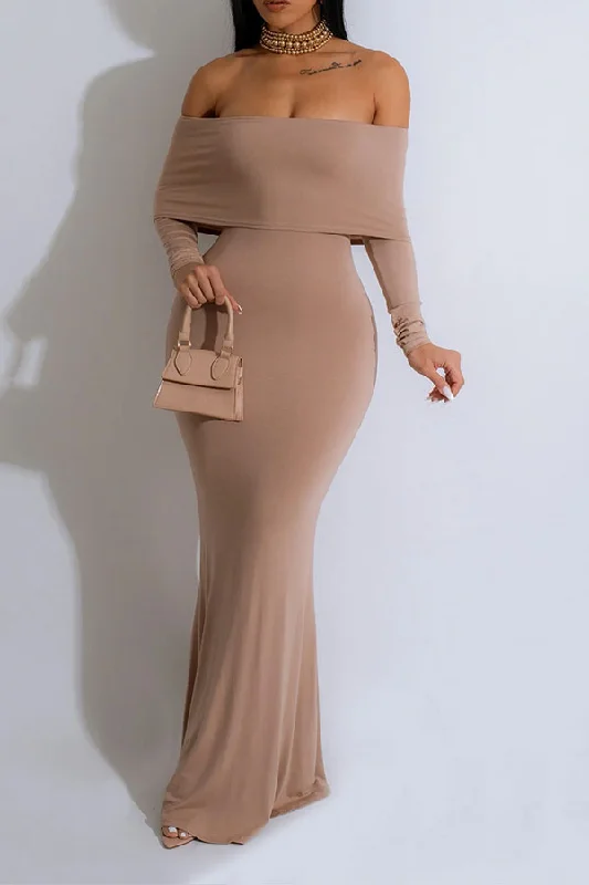 Solid Color Off Shoulder Simple Maxi Dress Fashionable Off-Shoulder Maxi Dress