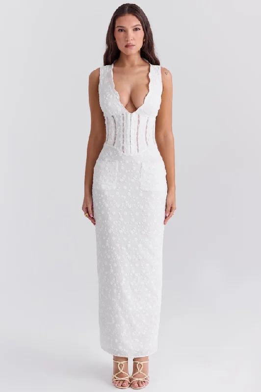Sophina English Embroidery Deep V Maxi Dress Stylish Longline Maxi Dress
