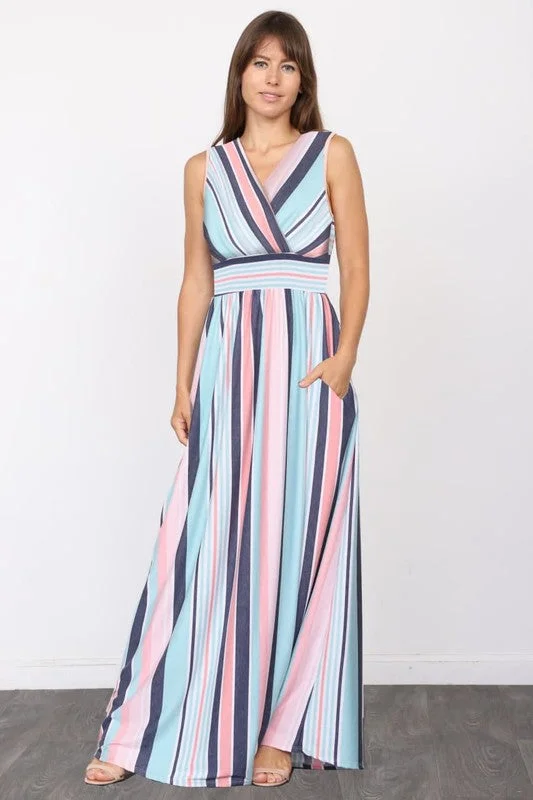 Surplice Stripe Maxi Dress Trendy Ruffled Maxi Dress