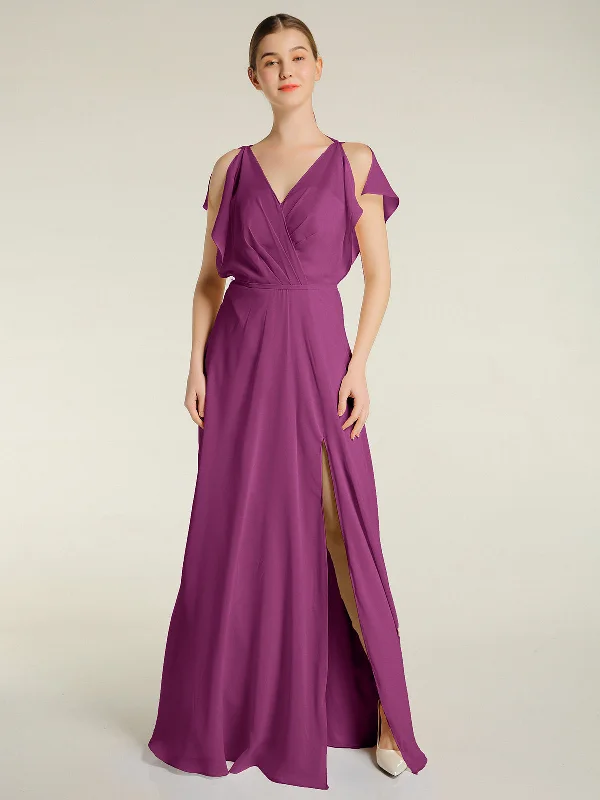 V Neckline Chiffon Maxi Dresses with Slit Orchid Comfortable Maxi Dress with Sleeves V Neckline Chiffon Maxi Dresses with Slit Orchid Comfortable Maxi Dress with Sleeves